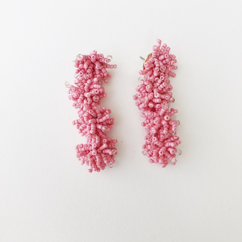 Cluster Beads Earrings Statement Pink Beige